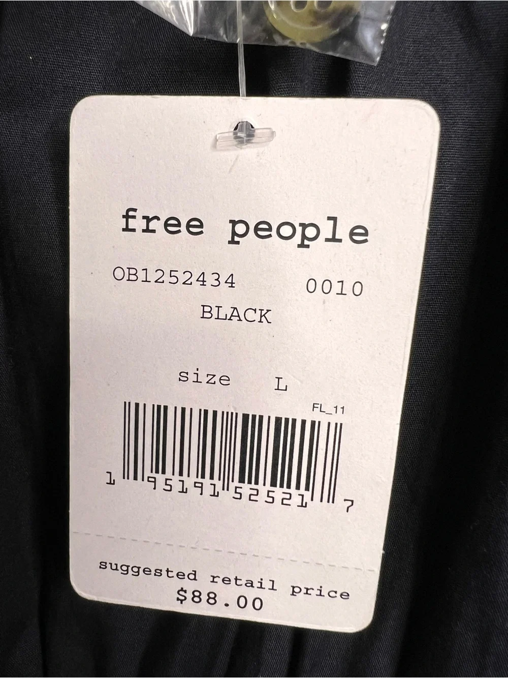 Free People Smocked Teagan Top Puff Sleeves in Black NWT Size Large
